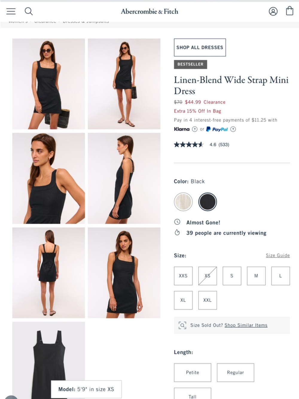 Abercrombie & Fitch Black Linen-Blend Wide Strap Mini Dress (MT) - Picture 3 of 3